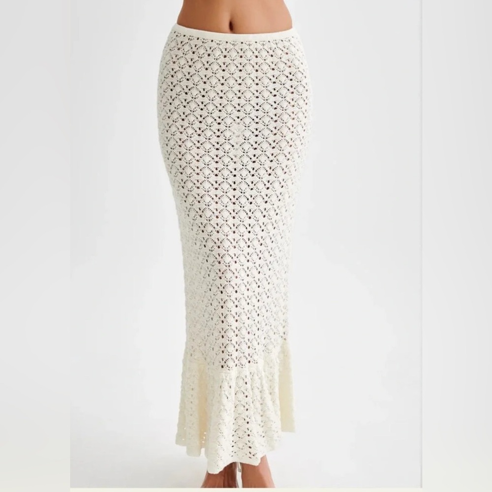 NWT Meshki Anais Frill Knit Midi Skirt - Ivory Size XXXL